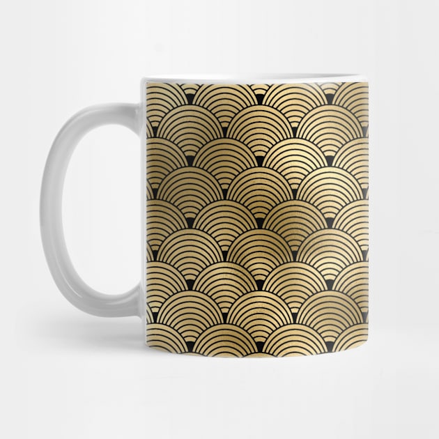 Ringed Scales in Black and Gold Vintage Faux Foil Art Deco Vintage Foil Pattern by podartist